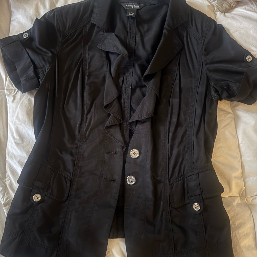 White House Black Market Elegant Black Blazer with Ruffles